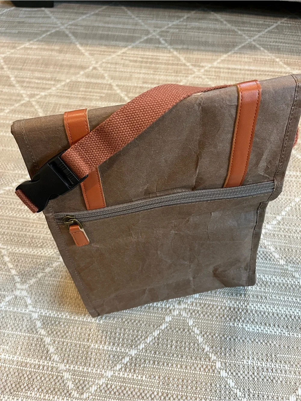 Brown Canvas Messenger Bag with Tan Straps by